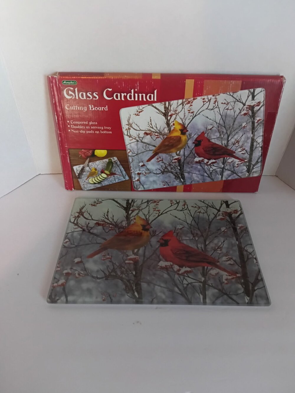 Glass Cardinal Cutting Board Tempered Glass Non-Slip Base 15x11 - Like New